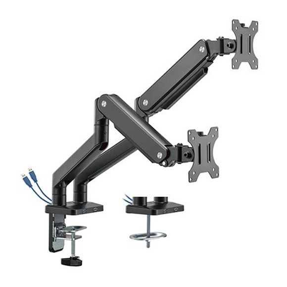Dual Monitors Premium Aluminum Spring Assisted Monitor Arm With 3.0 USB Cables Included Black Color - LDT53-C024U