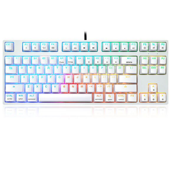 Skyloong SK87s White (Red Switches) ABS-Keycap TKL Mechanical Keyboard with RGB Backlit Bluetooth (Wired/Wireless Dual Mode)