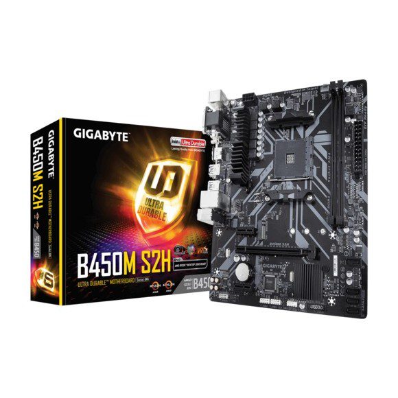 Gigabyte B450M-S2H AMD B450 Ultra Durable Motherboard with GIGABYTE Gaming LAN and Bandwidth Management, PCIe Gen3 x4 M.2, 7-colors RGB LED Strips Support, Anti-Sulfur Resistor Design