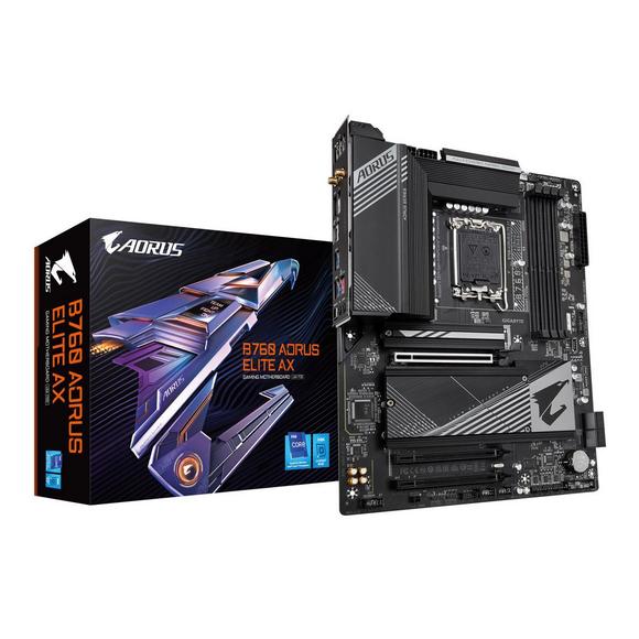 GIGABYTE B760 AORUS ELITE AX LGA 1700 Intel B760 with DDR5, Triple M.2, PCIe 4.0, USB 3.2 Gen2X2 Type-C, WiFi 6E, 2.5GbE LAN, Q-Flash Plus, PCIe EZ-Latch ATX Motherboard