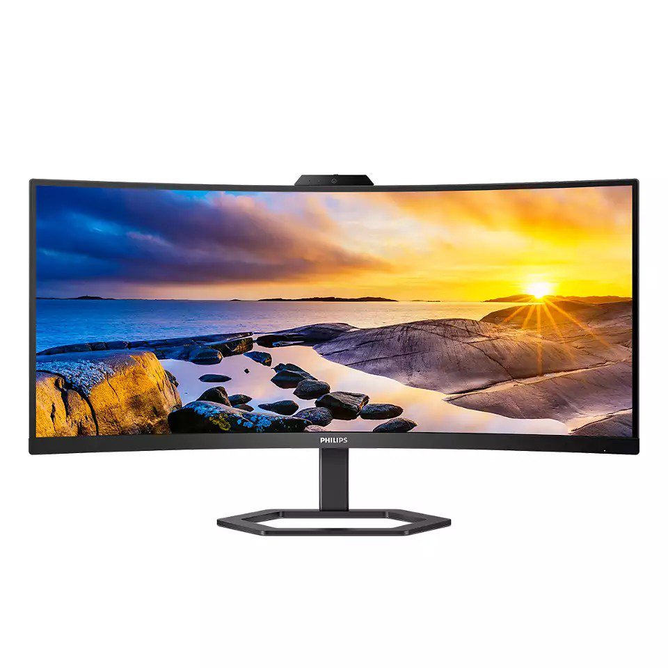 Philips Curved Ultra Wide 34 InchInch 34E1C5600HE QHD 100hz with Windows Hello Webcam Noise Canceling Mic, USB-C Docking, Stereo Speakers Monitor