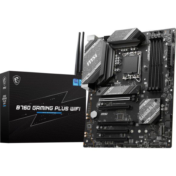 MSI B760 Gaming Plus WiFi Gaming Motherboard (Supports 12th/13th/14th Gen Intel Processors LGA 1700 DDR5 PCIe 4.0 M.2 2.5Gbps LAN USB 3.2 Gen2 HDMI/DP Wi-Fi 6E Bluetooth 5.3, ATX)