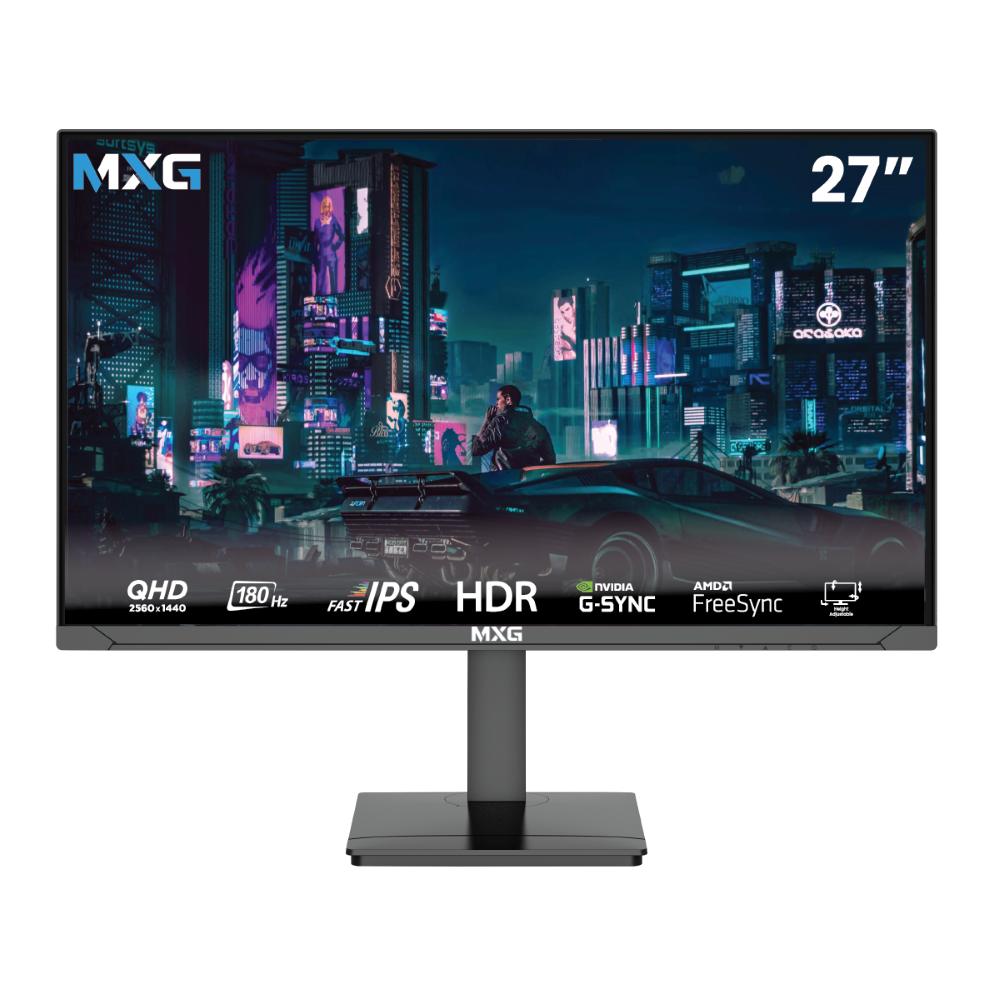 MXG G27IQ-18 | 27 Inch QHD IPS Gaming Monitor – 180Hz, HDR, FreeSync/Adaptive Sync, DCI-P3 90%, With Height Adjustable stand