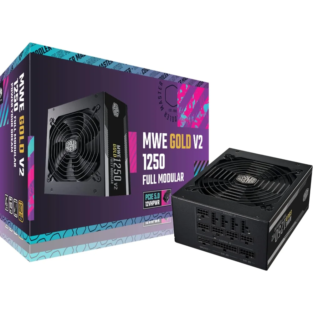 Cooler Master MWE Gold 1250 V2 MPE-C501-AFCAG-3EU ATX3.0 Fully Modular Power Supply, 1250W, 80+ Gold Efficiency, Quiet 140mm FDB Fan, 2 EPS Connectors, High Temperature Resilience