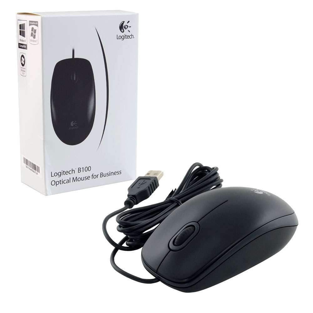 Logitech B100 Corded Mouse – Wired USB Mouse 910-006605
