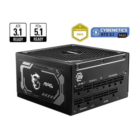 MSI MAG A1250GL PCIE 5, 80 GOLD Fully Modular Gaming PSU, 12V-2×6 Cable, ATX 3.1 & PCIE 5.1 Ready, 1250W Power Supply