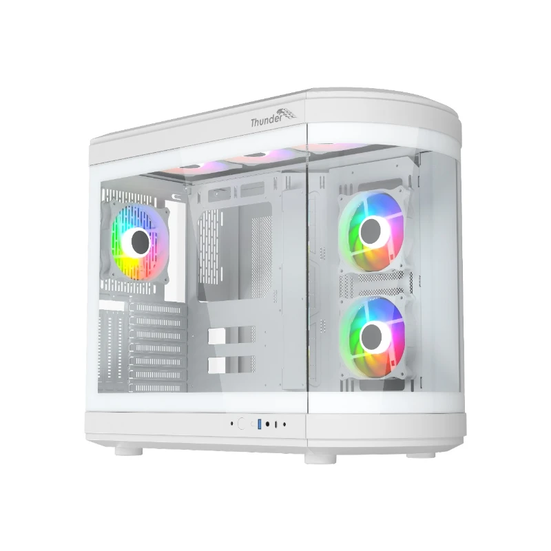 Thunder Rogue TGC-657W Modern Aesthetic Dual Chamber Panoramic Tempered Glass Mid-Tower ATX PC Gaming Case – White