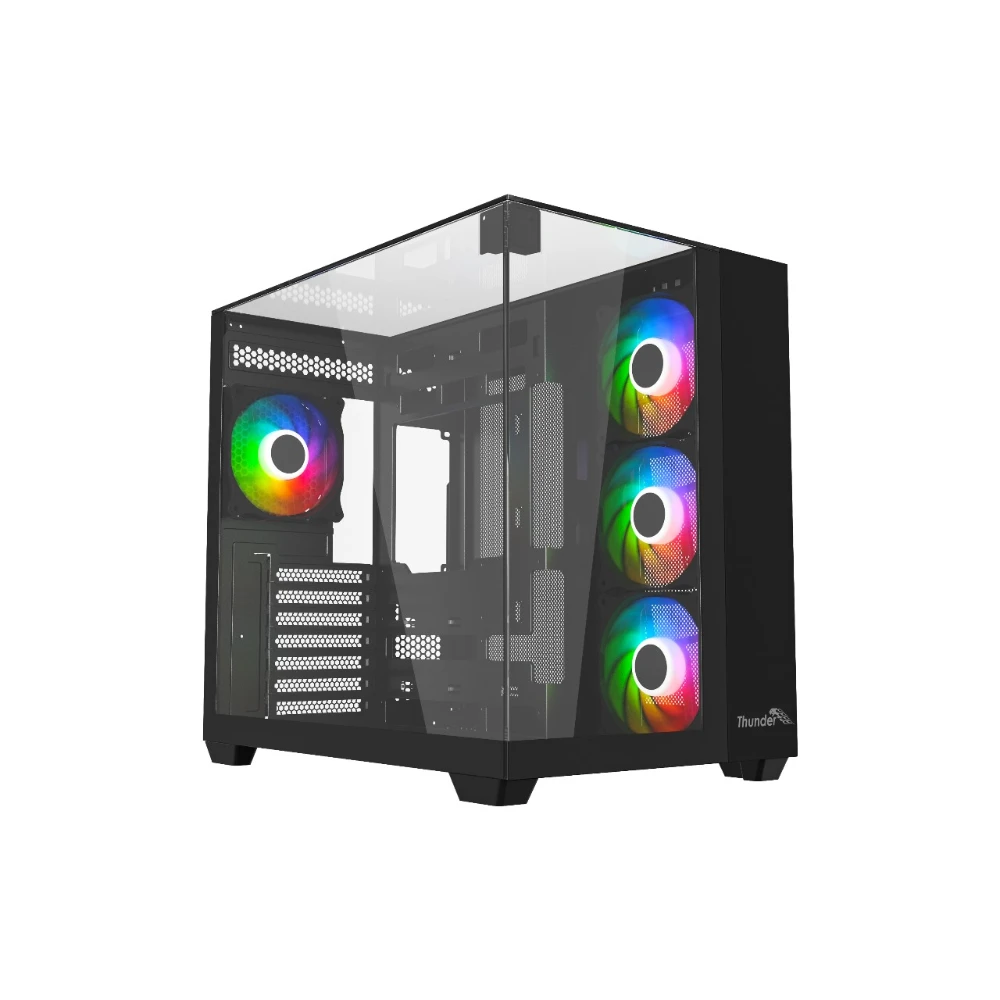 Thunder Battle Station TGC-666 Case – Black – Three sided tempered glass panels – Dual-chamber ATX Mid Tower