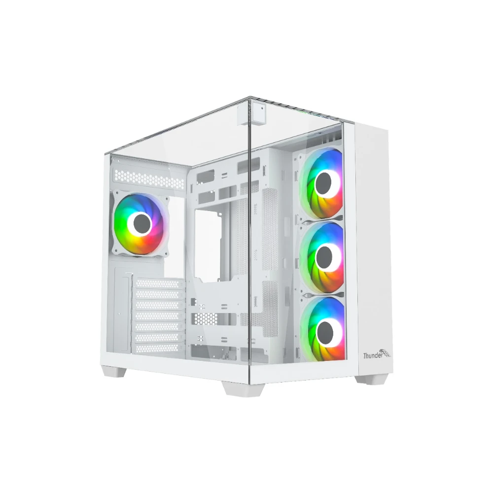 Thunder Battle Station TGC-666 Case – White – Three sided tempered glass panels – Dual-chamber ATX Mid Tower