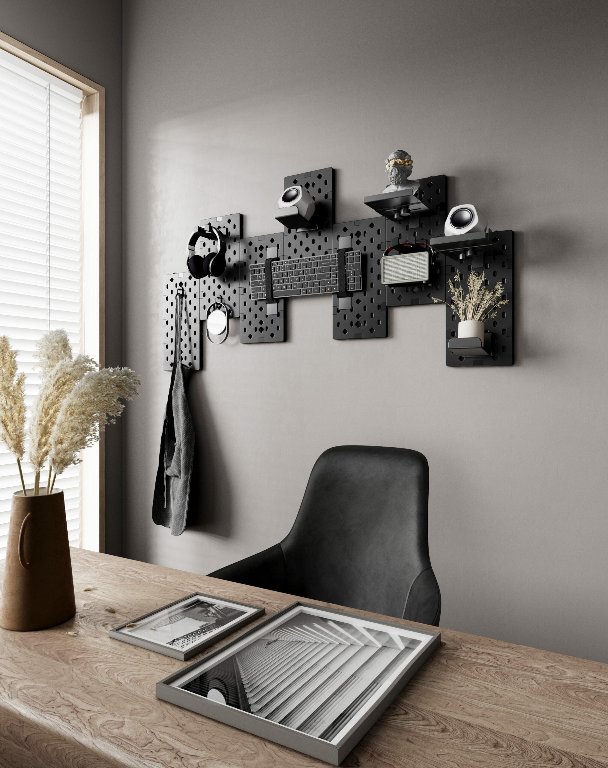 MXG PB-07 Wall Mounted Modular Gaming 7Pcs Pegboards Black