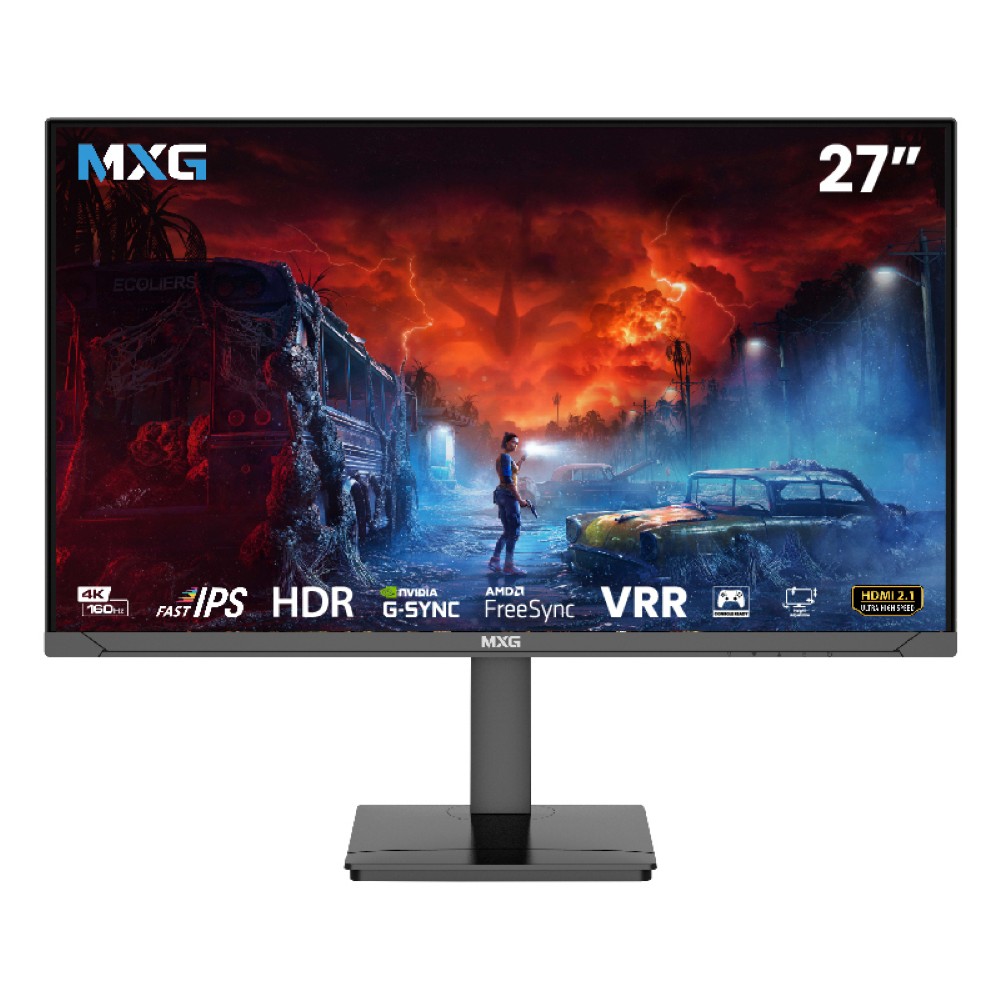 MXG G27IU-16 | 27 Inch 4K 160Hz IPS Monitor – VRR Enabled, HDMI 2.1 Console Optimized for PS4, PS5/PS5 Pro & Xbox Series X, HDR, 1ms, G-Sync + FreeSync, Height Adjustable Stand (Open Box)