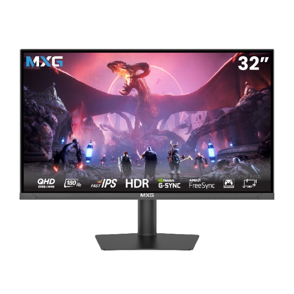 MXG G32IQ-18 32 Inch 2K 180Hz 1ms IPS Gaming Monitor | HDR, G-Sync + FreeSync, HDMI 2.0×2, DP 1.4, USB, Hydraulic Height Adjustable Stand
