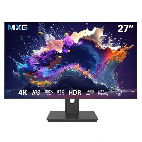 MXG P27IU-4K 27-Inch IPS 4K Color-Accurate Monitor | 10-Bit, 97% DCI-P3 / 100% sRGB, USB-C 65W, Hydraulic Height Adjustable Stand