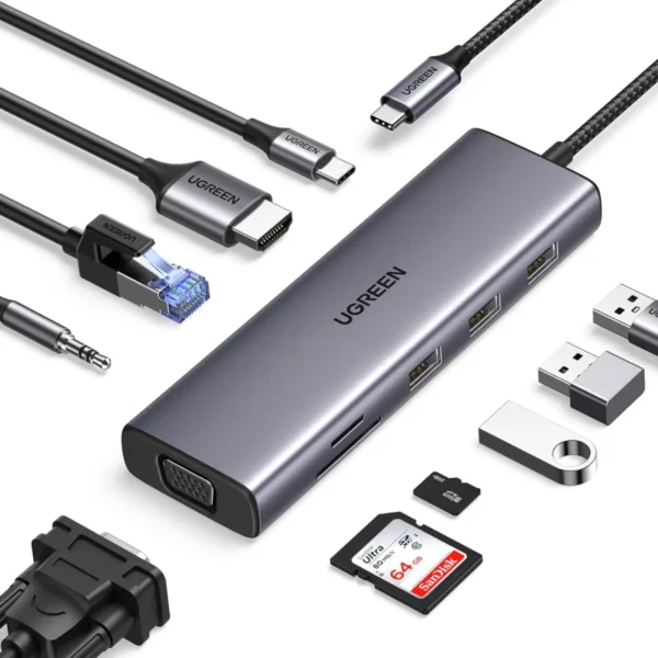UGREEN 15601 USB C 10-in-1 Hub 4K HDMI & VGA Dual Monitor