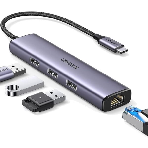 UGREEN 60600 USB C TO 3 Port USB 3.0 Hub with Gigabit Ethernet