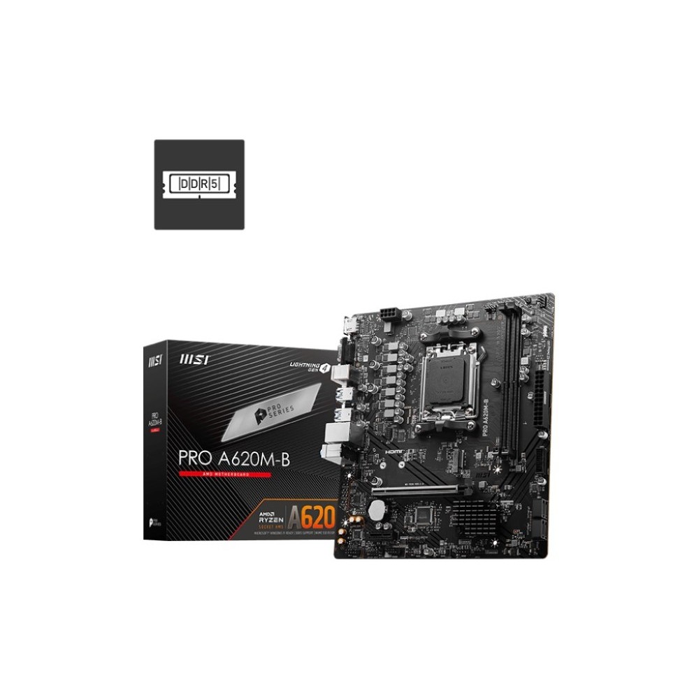 MSI Pro A620M-B ProSeries Motherboard (AMD 9000/8000/7000 Series Processors, AM5, DDR5, PCIe 4.0, SATA 6Gb/s, M.2, USB 3.2 Gen 1, VGA/HDMI, mATX)