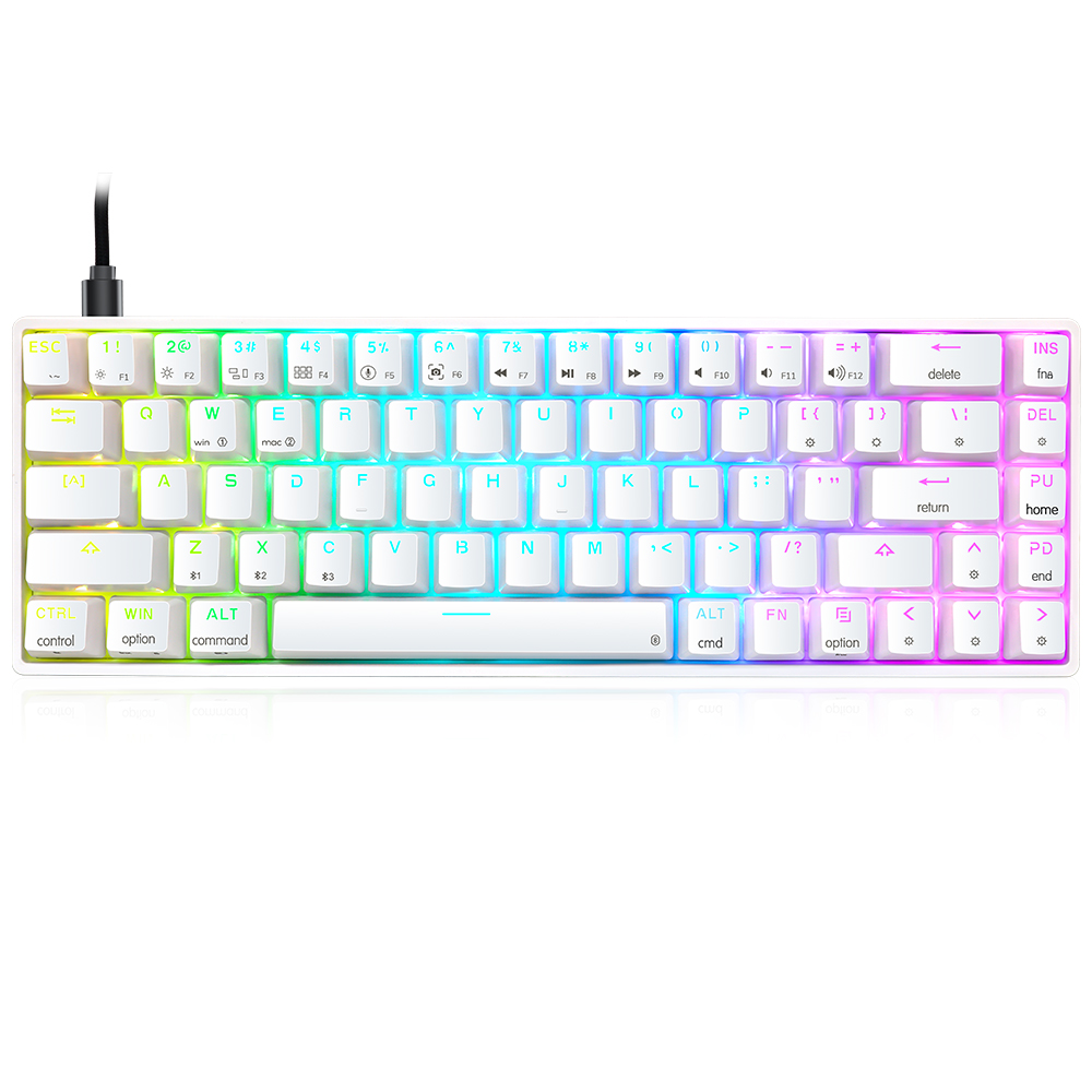 Skyloong GK68 White Tri-mode Wireless RGB Mechanical Keyboard – Red Switches
