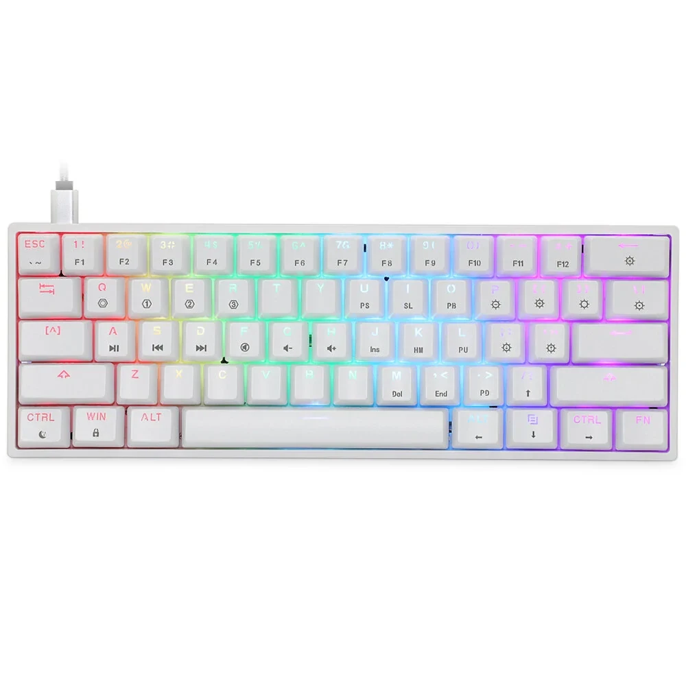 Skyloong GK61 White Tri-mode Wireless RGB Mechanical Keyboard – Red Switches