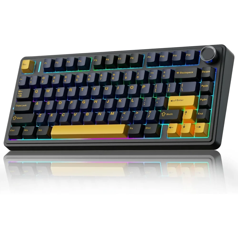 AULA F75 Gasket Wireless Mechanical Keyboard 75% Gasket Structure & Hot-Swap Functionality Black Dark Blue Orange - Thunder Black, Greywood Switches