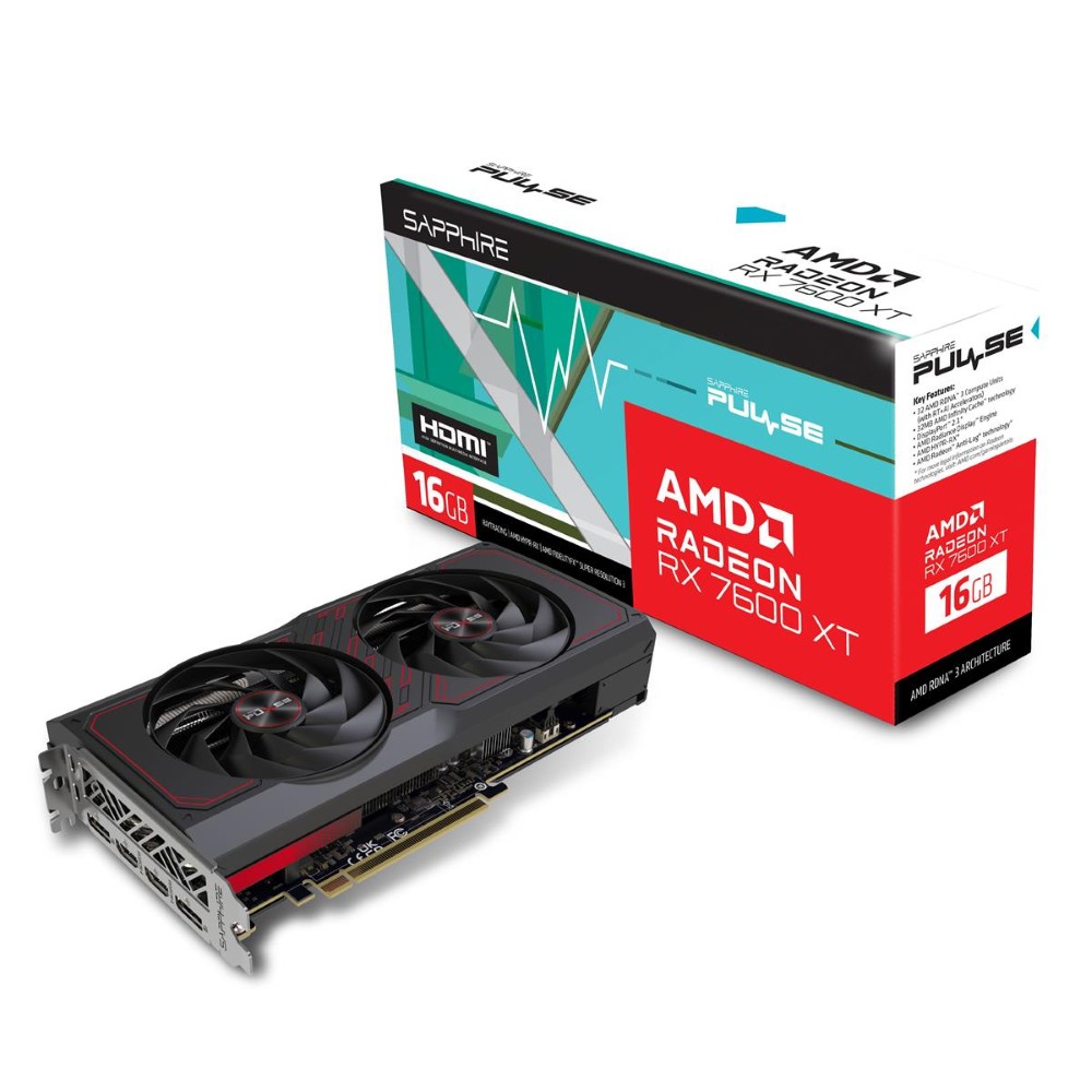 Sapphire PULSE Radeon RX 7600 XT 16GB GDDR6 PCI Express 4.0 x8 ATX Video Card - Refurbished