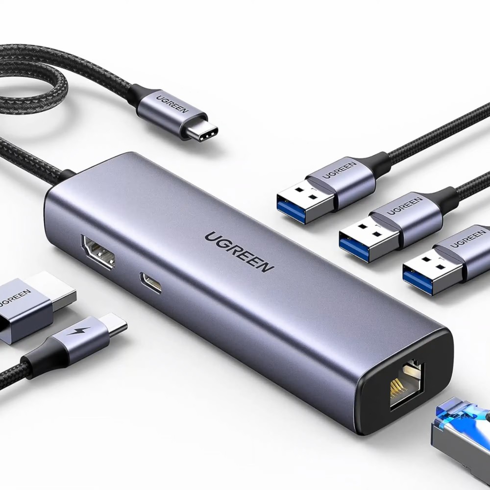 UGREEN 15598 Revodok 6-in-1 USB C Hub Gigabit Ethernet, 4K HDMI, 100W USB-C PD