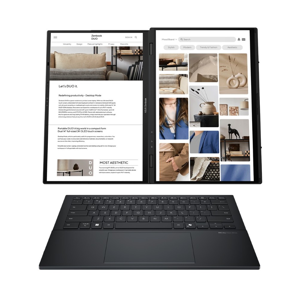 Asus Zenbook Duo UX8406CA-PZ005W Intel Core Ultra 9 285H 32GB LPDDR5X 2TB NVME 14.0 Inch 3K OLED Touch Display Win11 Inkwell Gray
