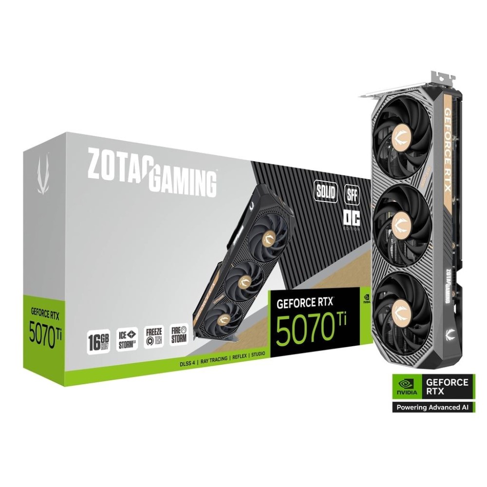 ZOTAC GAMING GeForce SOLID SFF OC RTX 5070 Ti 16GB 256-Bit GDDR7 DLSS 4.0 PIC-Express 5.0 Graphics Card