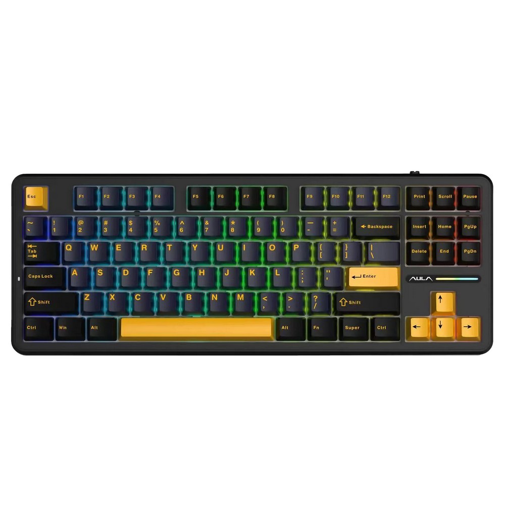 AULA F87 Gasket Mechanical Keyboard Thunder Black Gray Wood Switches