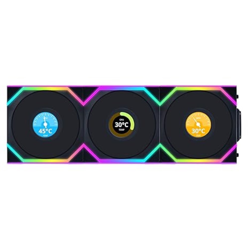 Lian Li Uni Fan SL120 Wireless LCD ARGB Reverse Blade Case Fan Black - Triple Pack