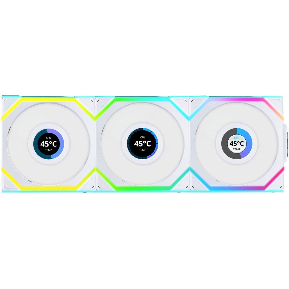 Lian Li Uni Fan SL120 Wireless LCD ARGB Reverse Blade Case Fan White - Triple Pack