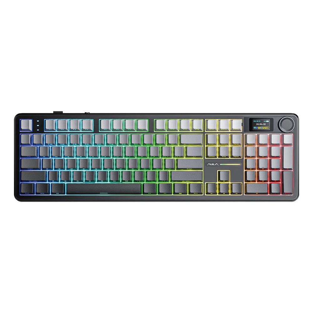 Aula F108 Pro Full-Size Mechanical Keyboard With Smart Screen Gradient Grey- Raindrop Switch