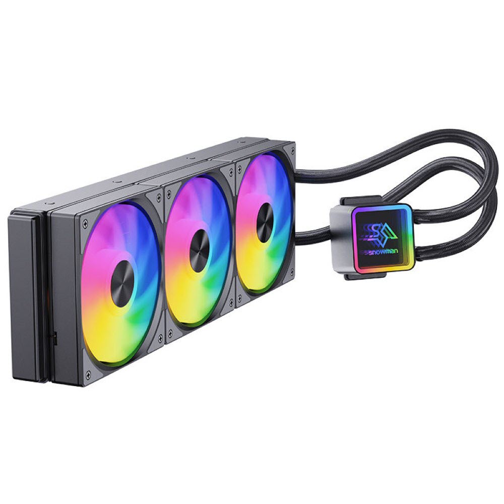 SNOWMAN KS360 ARGB 360mm AIO Liquid CPU Cooler with Triple 120mm ARGB Fans & Pump Block Lighting Black