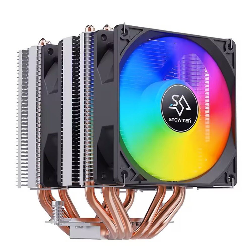 SNOWMAN MX6-V3 ARGB Dual Fan CPU Cooler with 92mm Fans Copper Heatpipes & ARGB Lighting Black