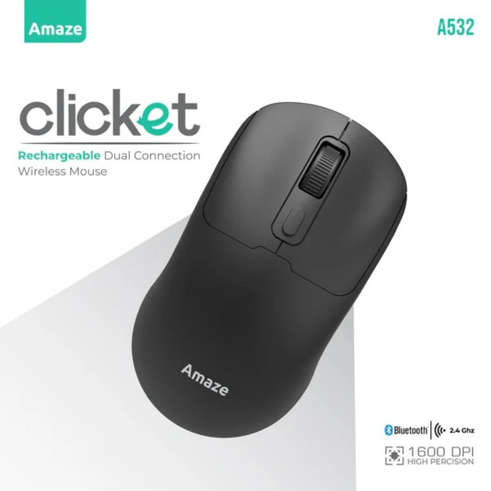 Amaze A712 Clicket Dual Wireless Rechargeable Mouse - Black