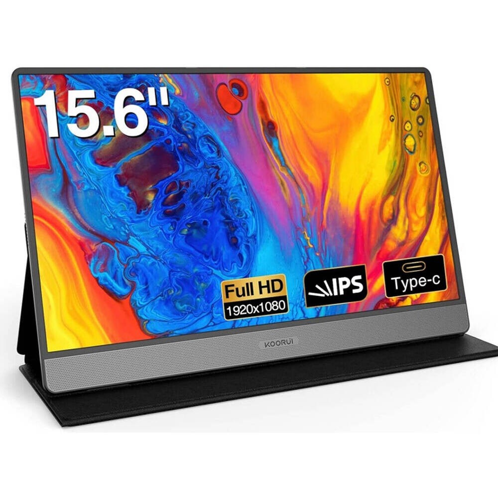 KOORUI E1511A 15.6 Inch 60Hz Portable Monitor, FHD IPS Display, 1080P HDMi + Type C Interface, LED Backlight, Built-In Speaker