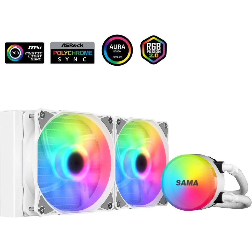 SAMA SL240 240mm RGB PWM & FDB Fans Liquid Cooler - White