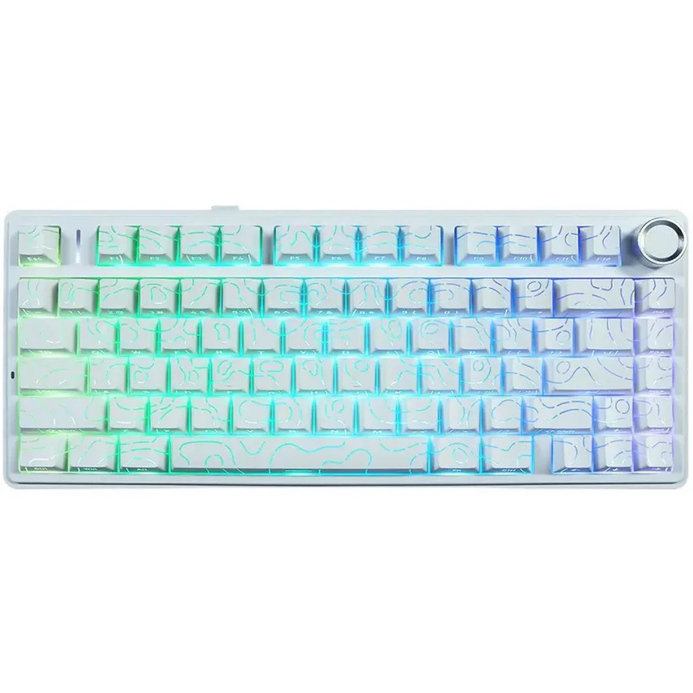 AULA F75 Gasket Mechanical Keyboard, 75% Wireless Hot Swappable Gaming Keyboard with Five-Layer Padding&Knob, Bluetooth/2.4GHz/USB-C, RGB, White Contour Contour Seiya Switches
