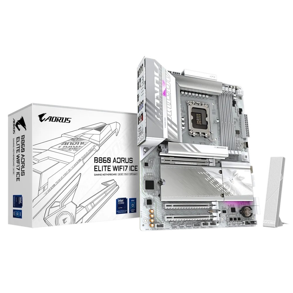 Gigabyte B860 AORUS Elite WIFI7 ICE Motherboard - Intel Core Ultra Series CPUs 14+1+2+1 Phases VRM up to 9200MHz DDR5 1x PCIe 5.0 + 2xPCIe 4.0 M.2 2.5GbE LAN WiFi 7 USB 4