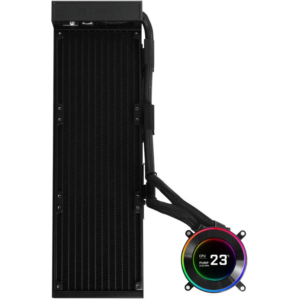 Lian Li Hydroshift II LCD-C 360CL Liquid CPU Cooler 2.1 Inch IPS Display No Fans Included 2500 RPM Pump Speed Aluminum Alloy Radiator Material Black