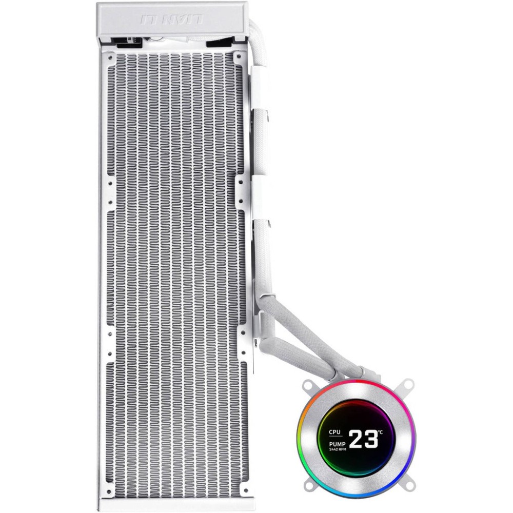 Lian Li Hydroshift II LCD-C 360CL Liquid CPU Cooler 2.1 Inch IPS Display No Fans Included 2500 RPM Pump Speed Aluminum Alloy Radiator Material White