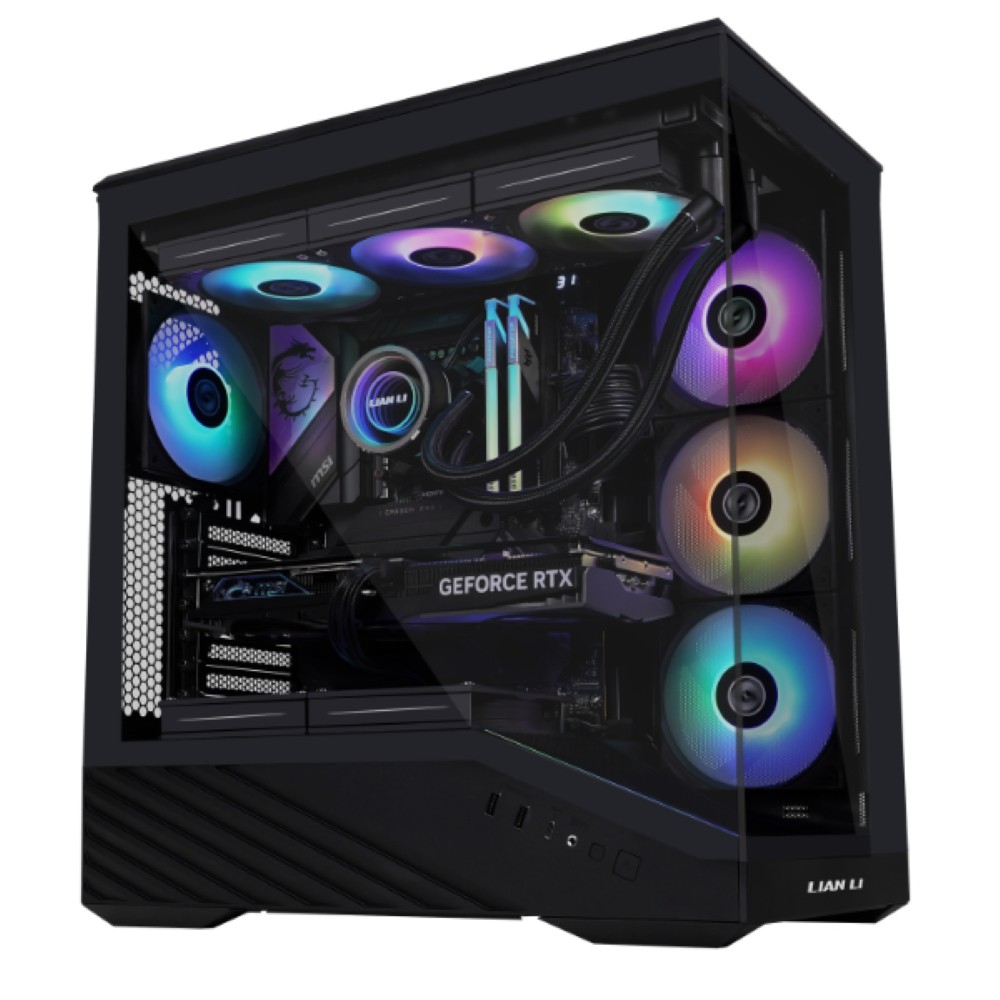 Lian Li Vector V100R ATX Mid-Tower PC Case, 4 x 120mm ARGB PWM Fans Pre-Installed, LED RGB Strip, Display Platform with Tempered Glass, Support 420mm GPUs, 360mm Radiator, Optimized Airflow Black