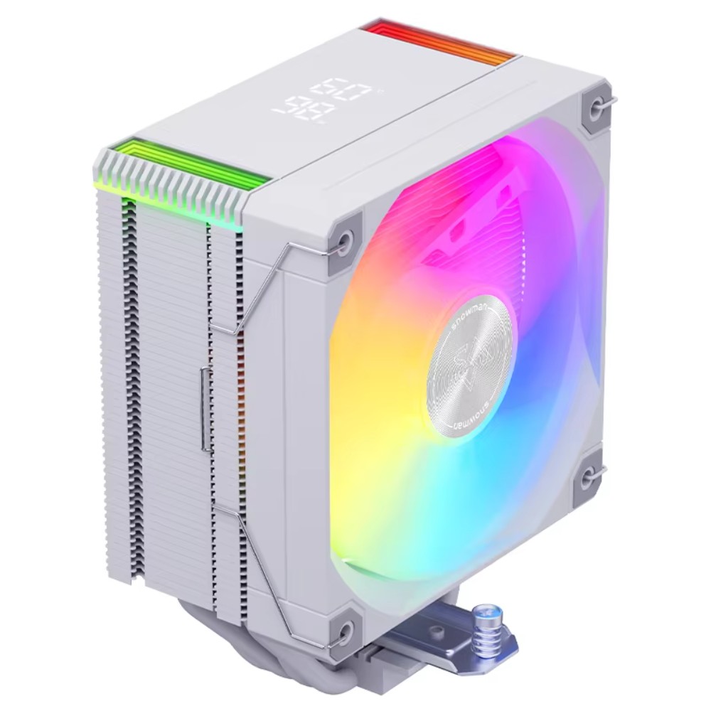 SNOWMAN MT4-V4D-ARGB CPU Cooler – 120mm ARGB Fan 4 Heat Pipes Digital Display White