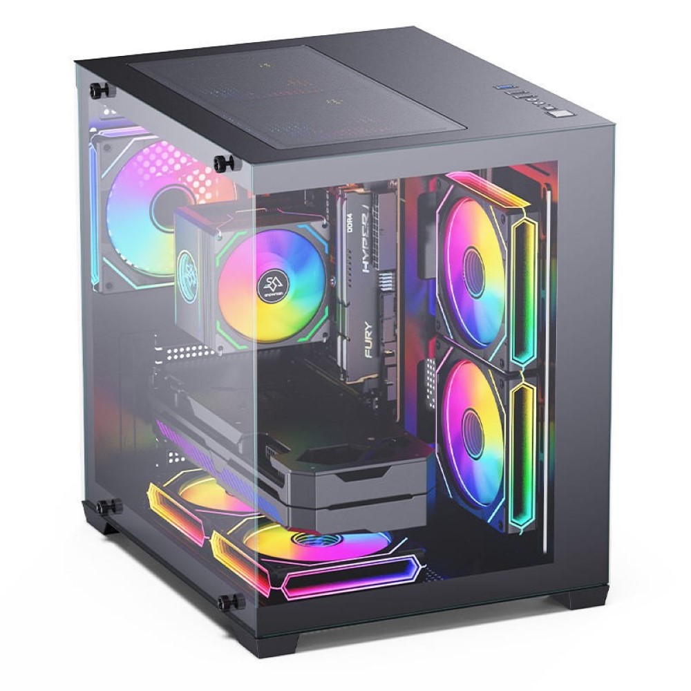 SNOWMAN CS049 Mid-Tower Gaming PC Case with Tempered Glass Side Panel and Pre-Installed ARGB Fans Black