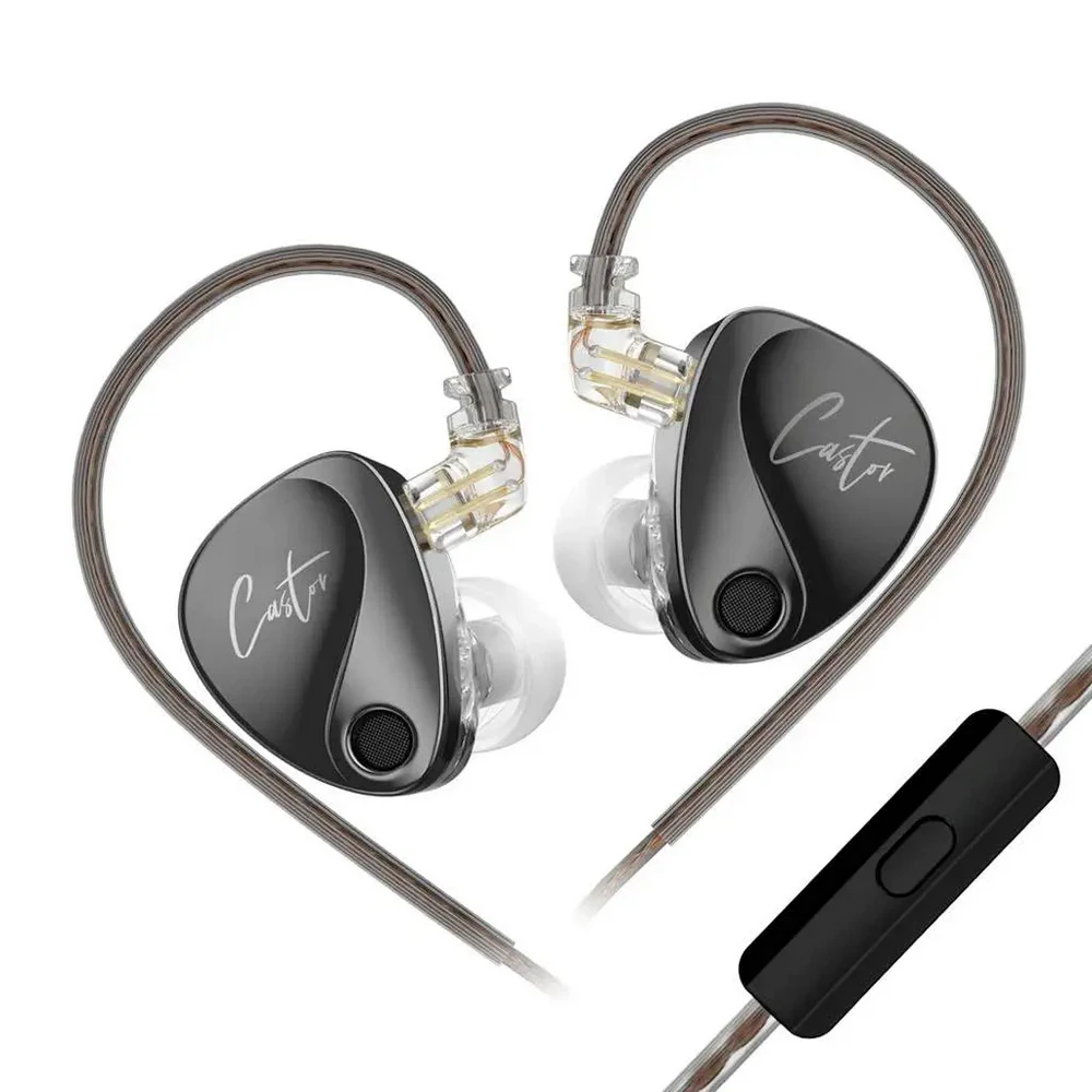 KZ Castor Wired IEM Earphone with Mic, 10mm Dual Magnetic + 8mm Dynamic Driver, Harman Target with Improved Bass in Ear Monitor, 4 Tuning Switches, 2Pin Detachable Cable - Grey