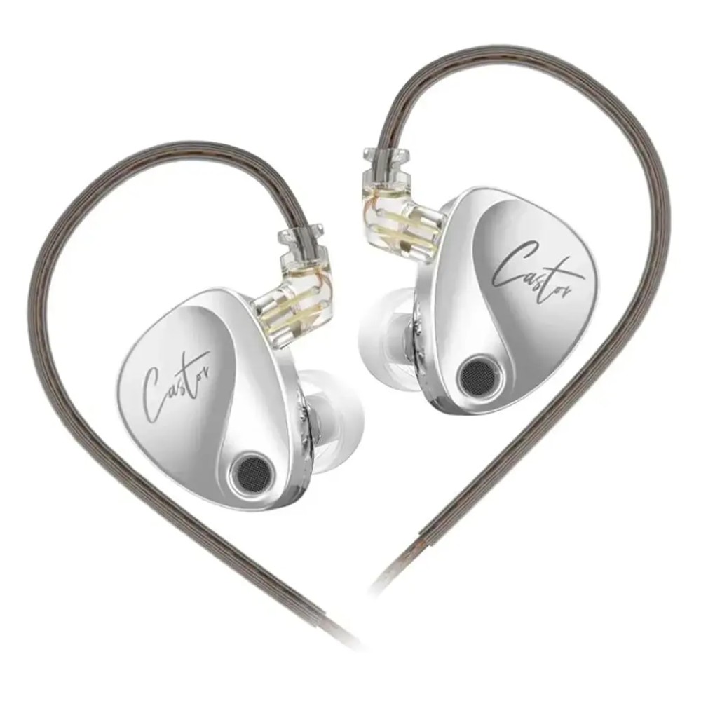 KZ Castor Wired IEM In-Ear Headphones with Mic, Dual Dynamic Driver in Ear Monitor, 4 Tuning Switches IEM, 2Pin Detachable Cable (Harman Target with Mic) - Silver