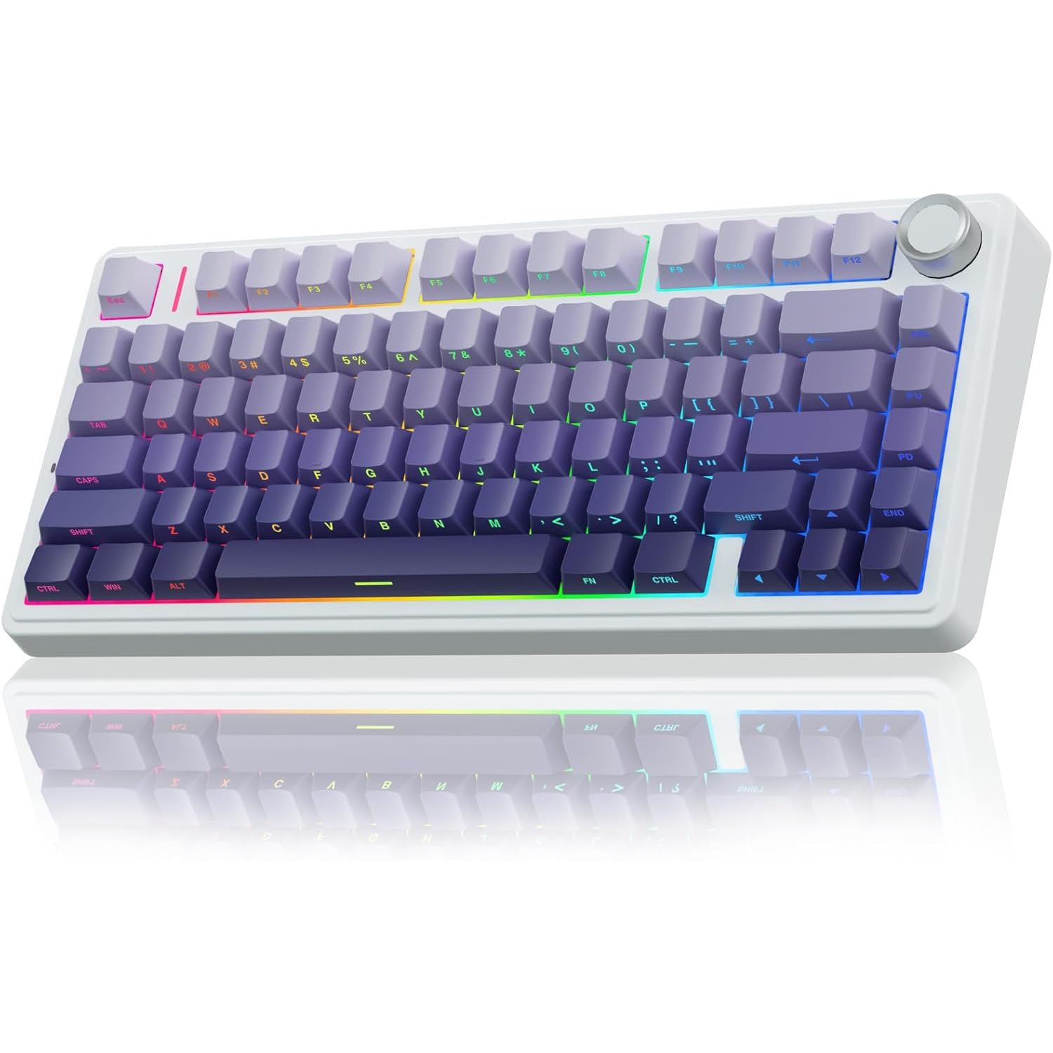 AULA F75 Pro Wireless Mechanical Keyboard,75% Gasket Hot Swappable Custom Keyboard – White Gradient Purple – Star Vector Switch