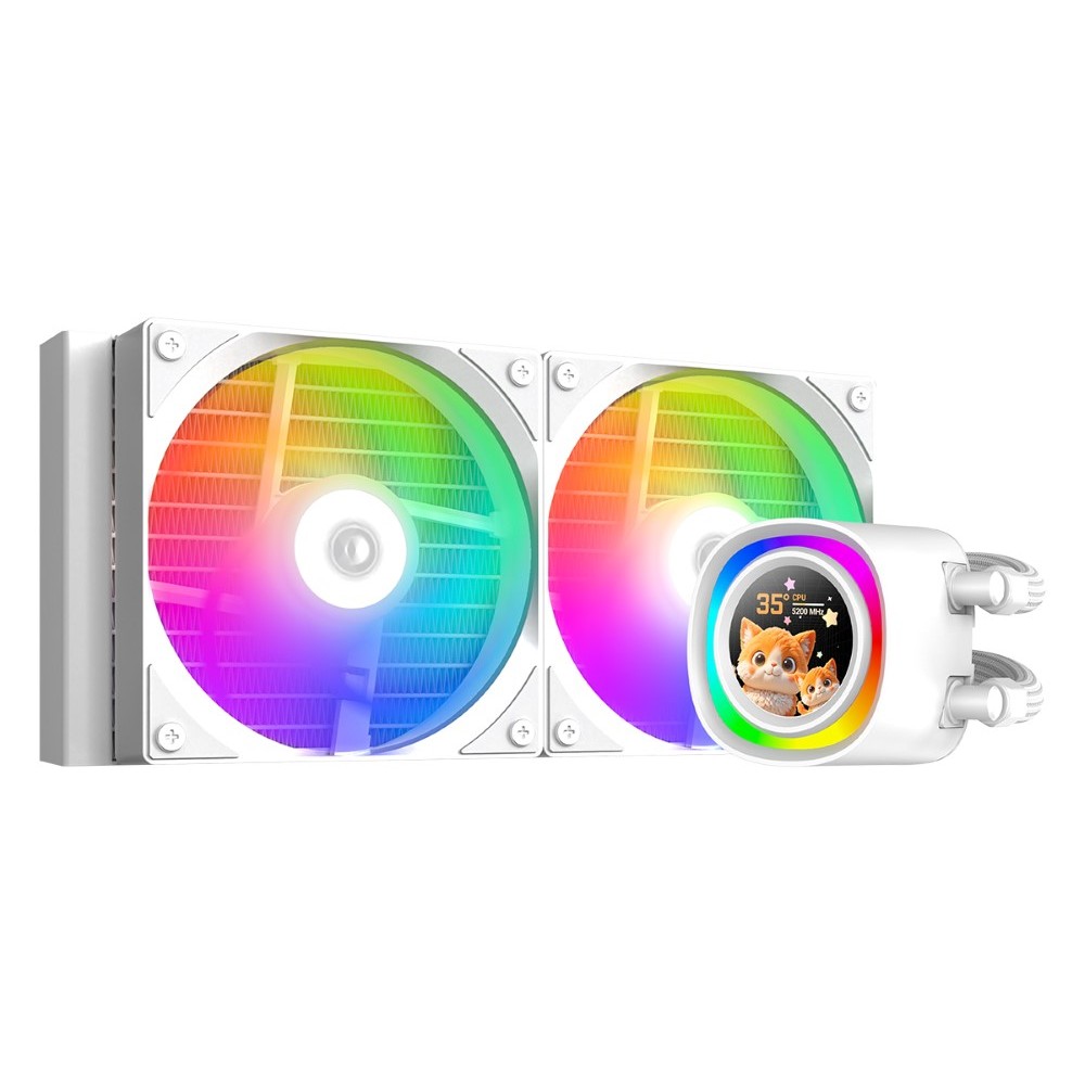 ID-COOLING FX240 LCD 240 mm AIO Liquid CPU Cooler with 1.48 Inch Full-Color LCD Display - White