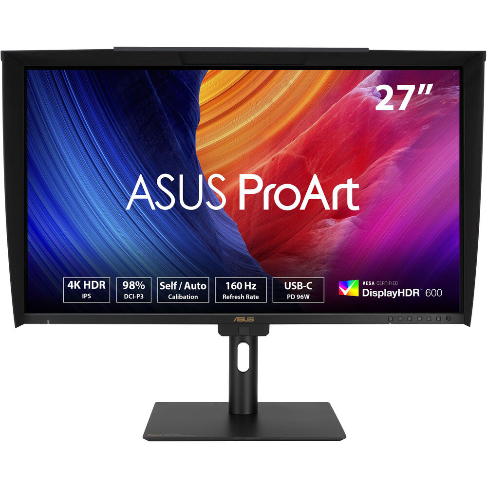 Asus ProArt Display PA27UCGE Professional Monitor – 27-inch 4K (3840 x 2160) IPS 600 nits 98% DCI-P3 Delta E<1 color accuracy 160Hz Built-in Motorized Colorimeter Self / Auto Calibration Hardware Calibration HDR-10 HLG Auto KVM LuxPixel AGLR Light Sync US