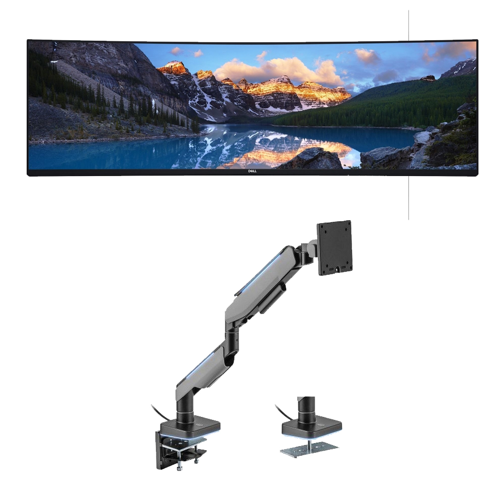Dell UltraSharp U4919DW 49inch ultrawide Curved DQHD 5120x1440 IPS Monitor (Used) MXG HMA-12R Heavy Duty RGB Gaming Monitor Arm Matte Gray