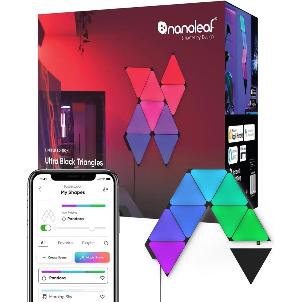 Nanoleaf Shapes Black Triangle LED Wall Lights Smart RGBW Gaming Lights for Room & Modern Decor 16M+ Colors with Music Sync Works with Alexa & Google Assistant, DIY Wall Art (9-Pack Smarter Kit)